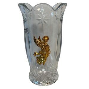 Bohemian 24% Lead Crystal Candle Hurricane Globe candle gold angel Xmas gift NWT